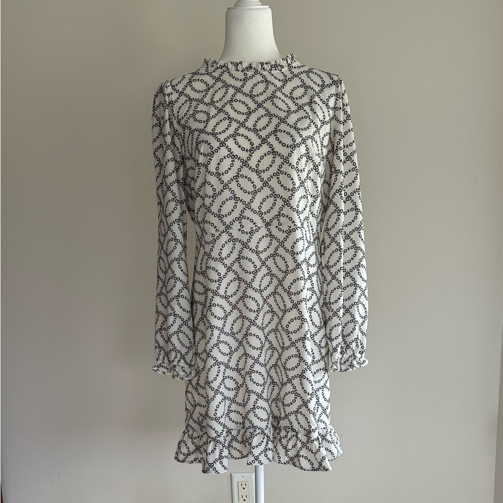 LOFT Women’s Dress with Black and Light Pink Geometric Pattern